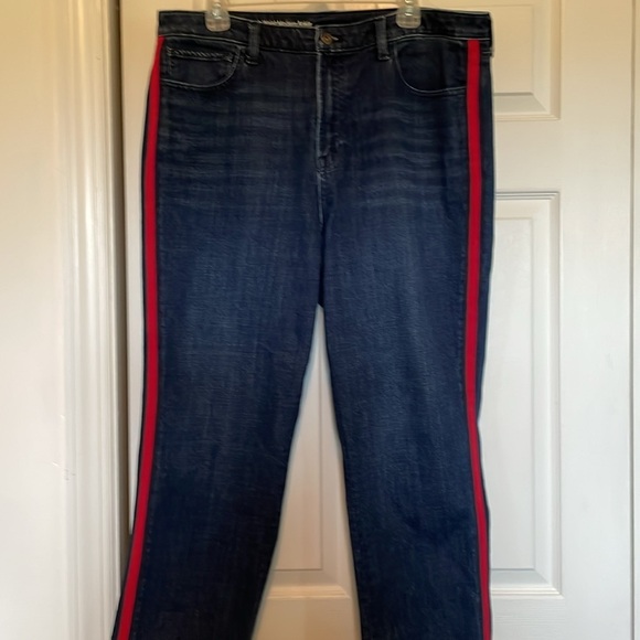 Talbots Flawless Sz 16 high waist modern ankle jeans navy/red vertical stripe - Picture 10 of 11